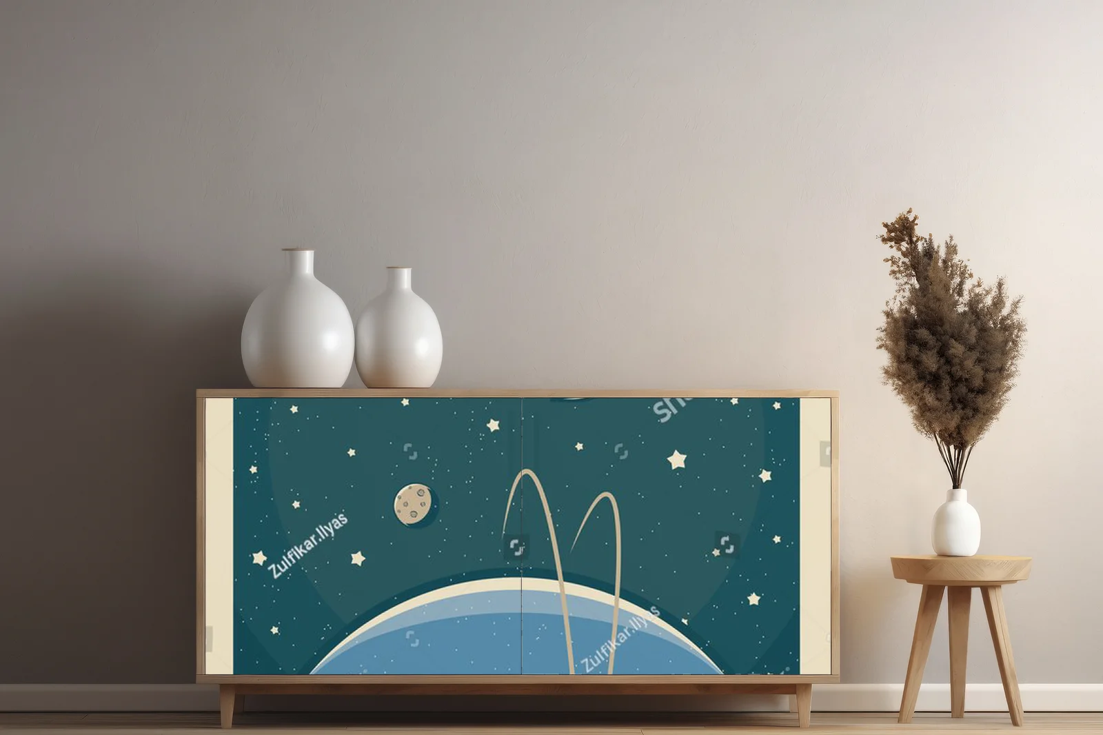 Retro plakat planety Uran w odcieniach zieleni
