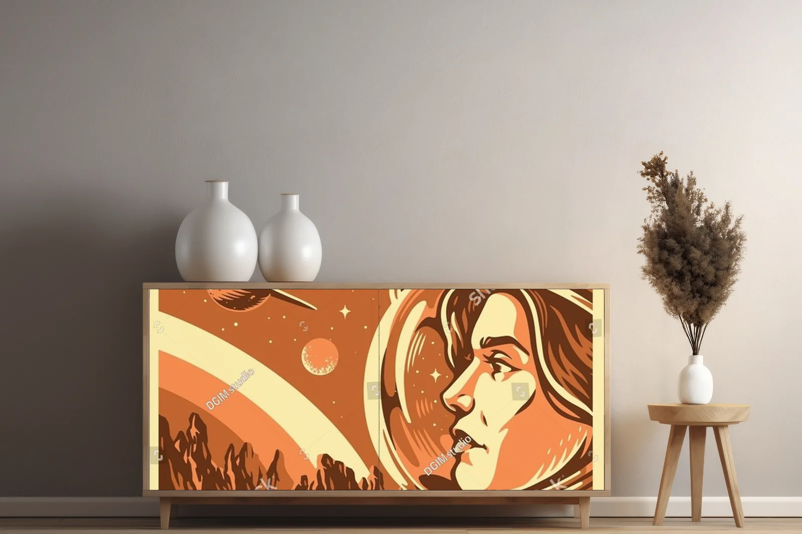 Kobiecy astronauta na tle galaktycznych marzeń