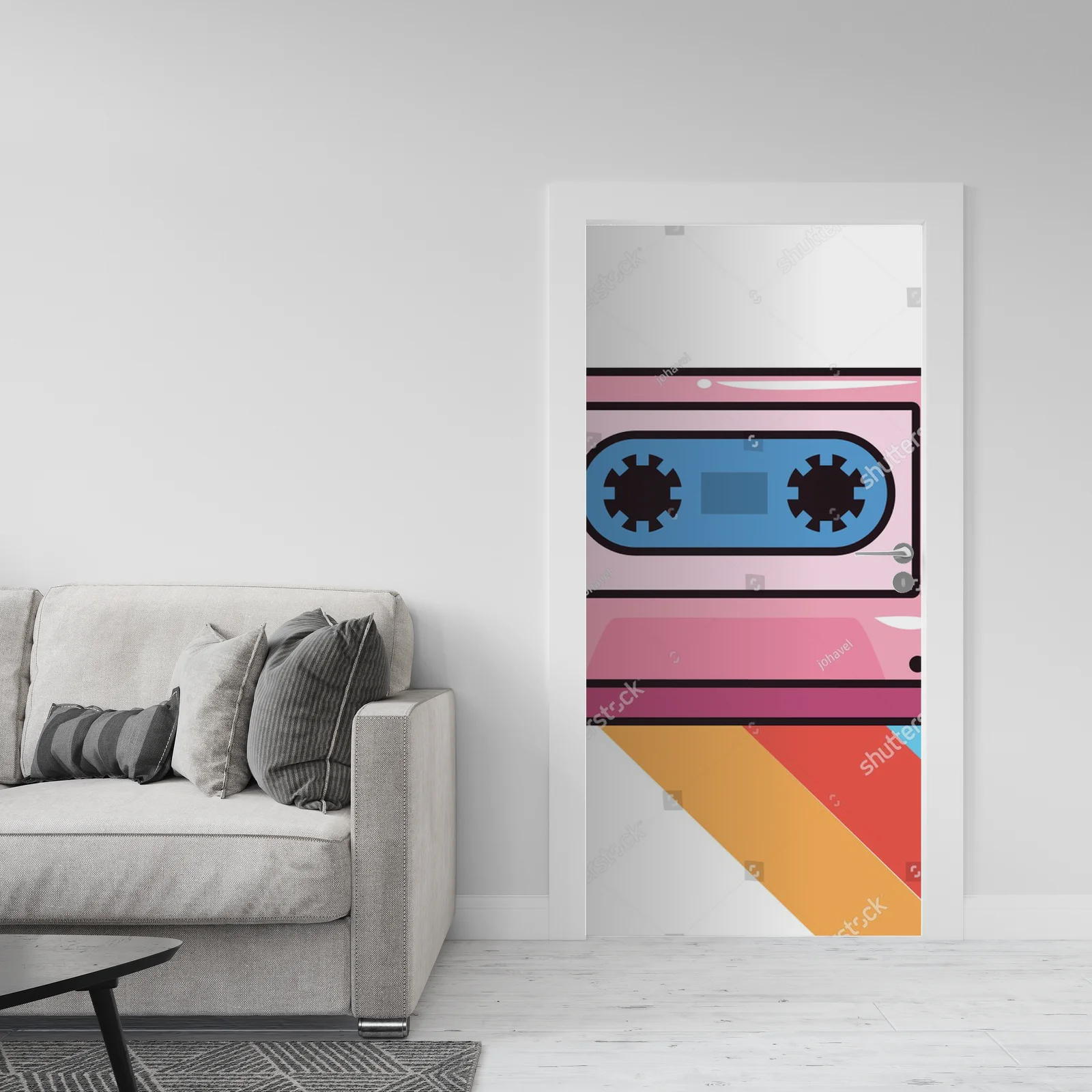 Kolorowy pop-art z kasetą w tęczowych barwach