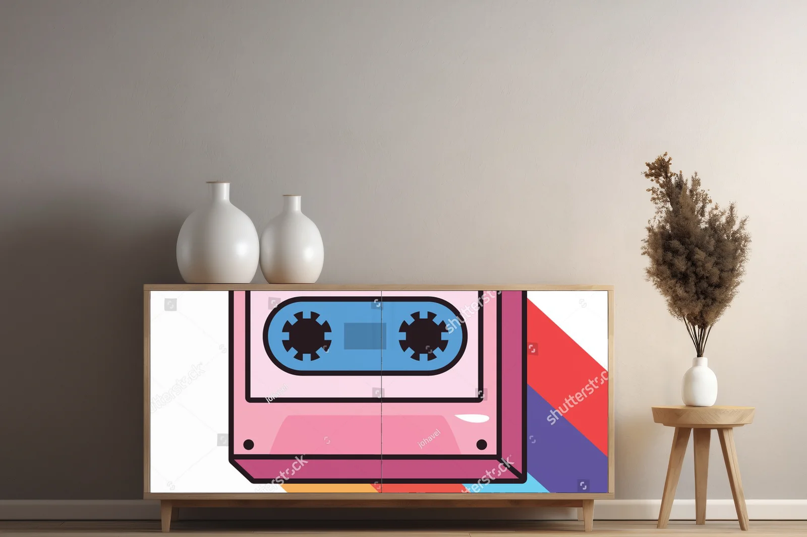 Kolorowy pop-art z kasetą w tęczowych barwach