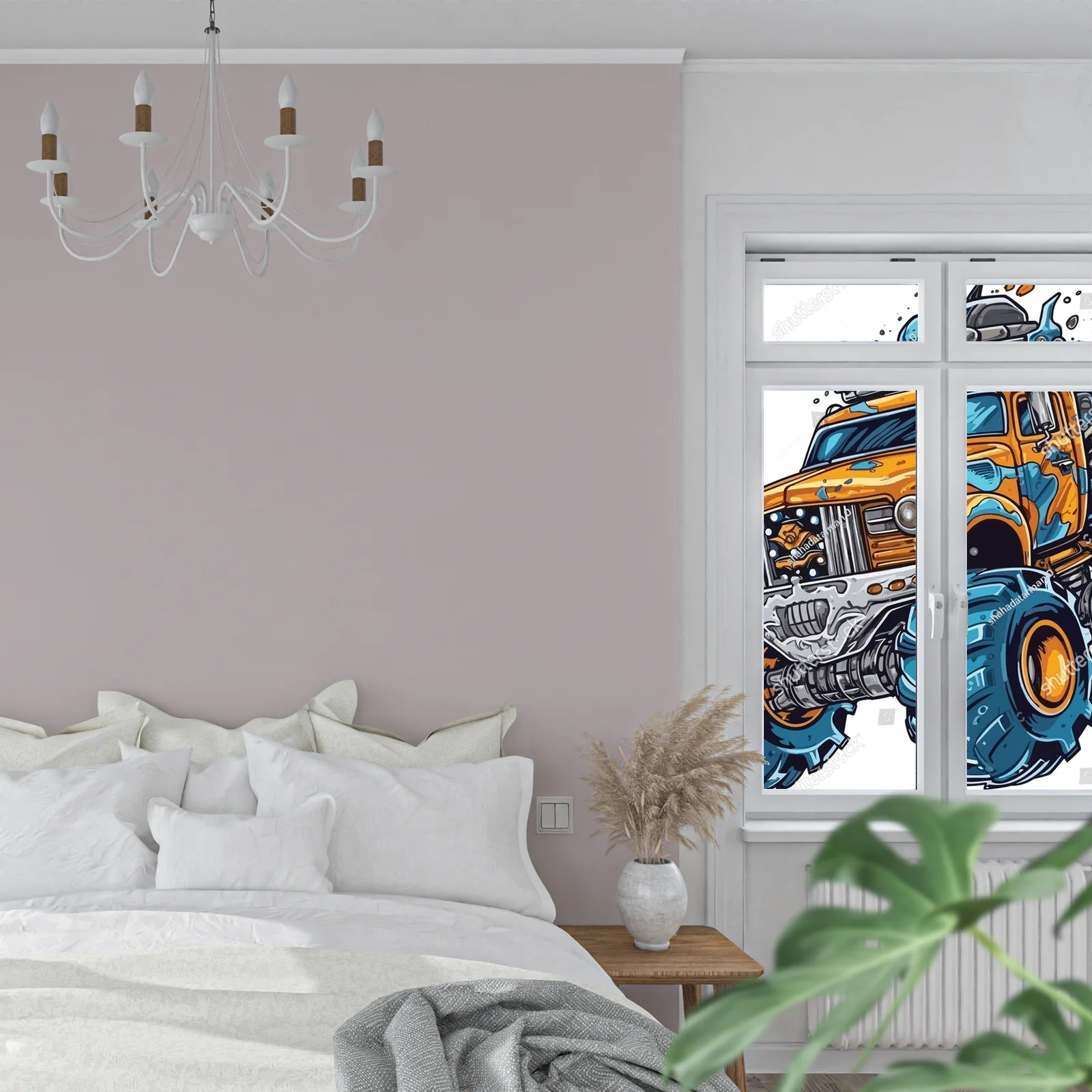 Sylwetka potężnych monster trucków w ogniu emocji