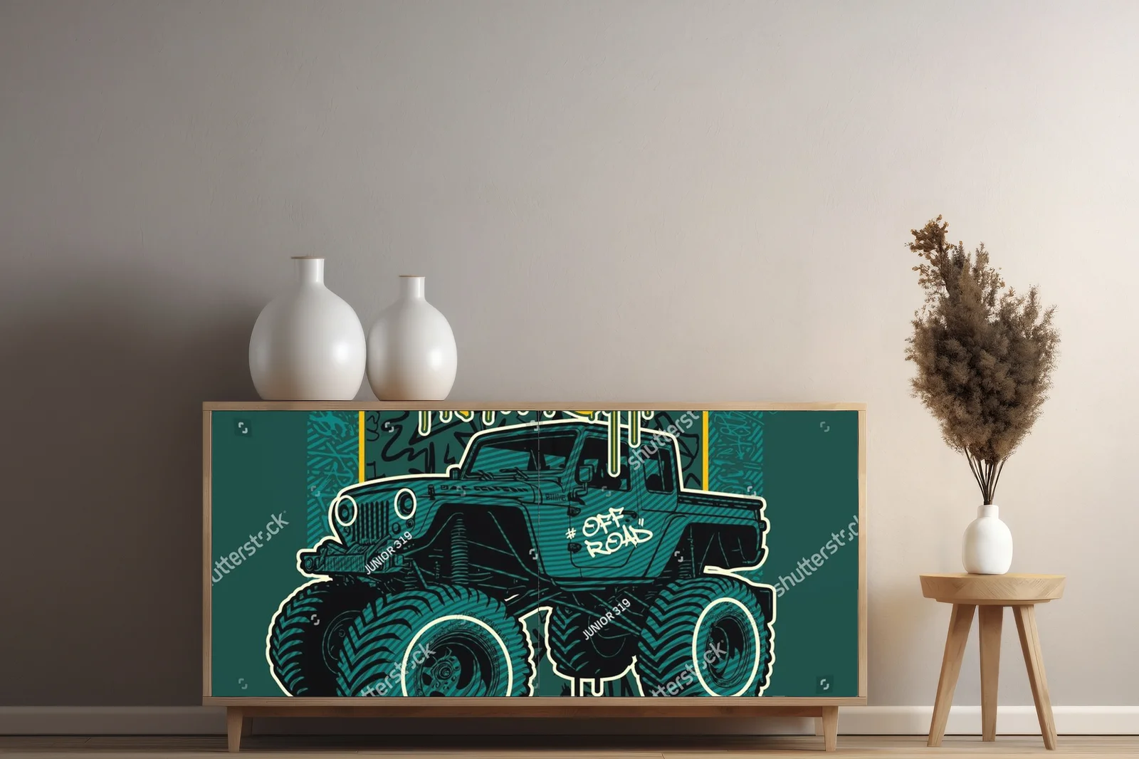 Mocny truck na tajemniczym tle - retro styl