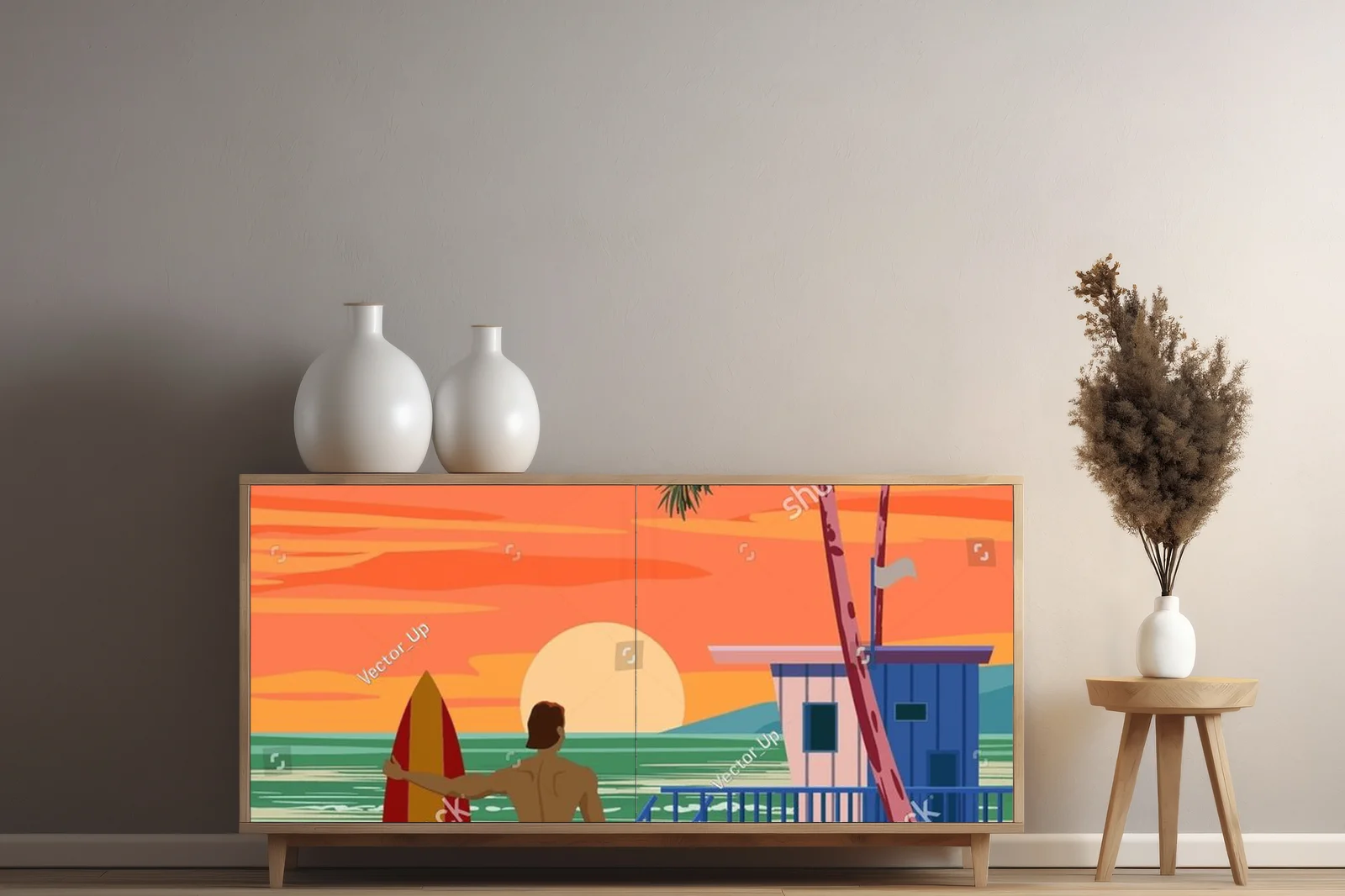 Vintagowa kompozycja surferska z Miami Beach