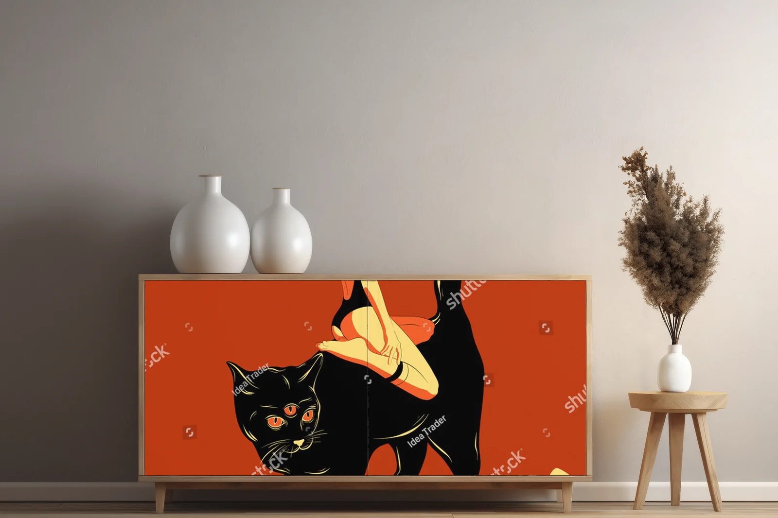 Surrealistyczna dziewczyna z czarnym kotem