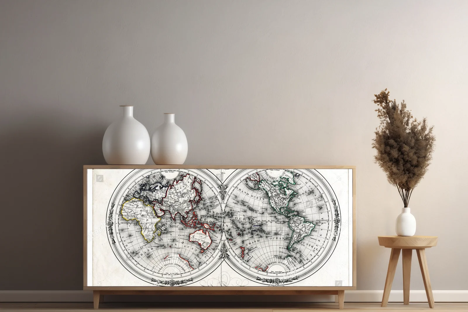 Antyczna mapa świata w hemisferach z 1846 roku