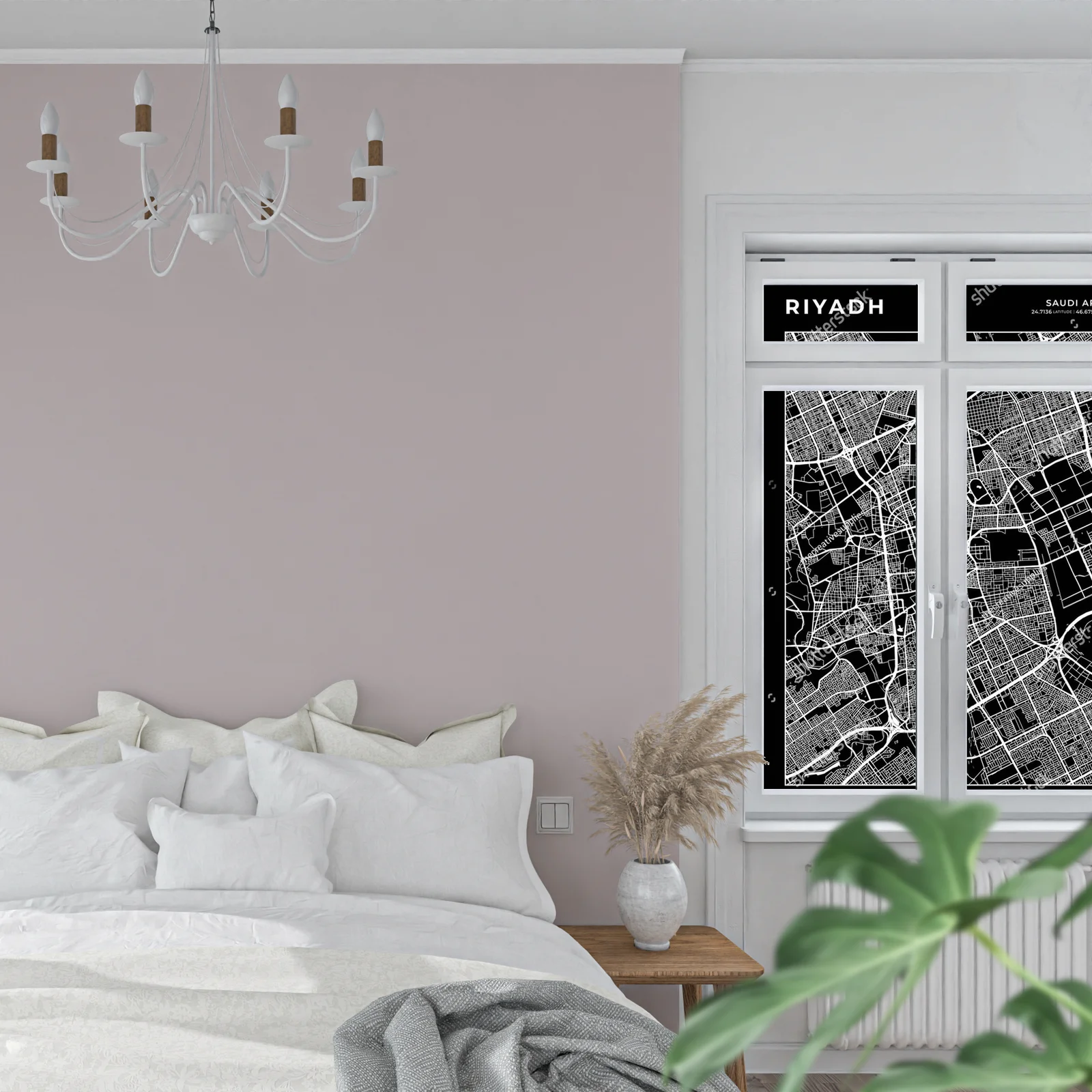 Monochromatyczna mapa Riyadh w minimalistycznym stylu