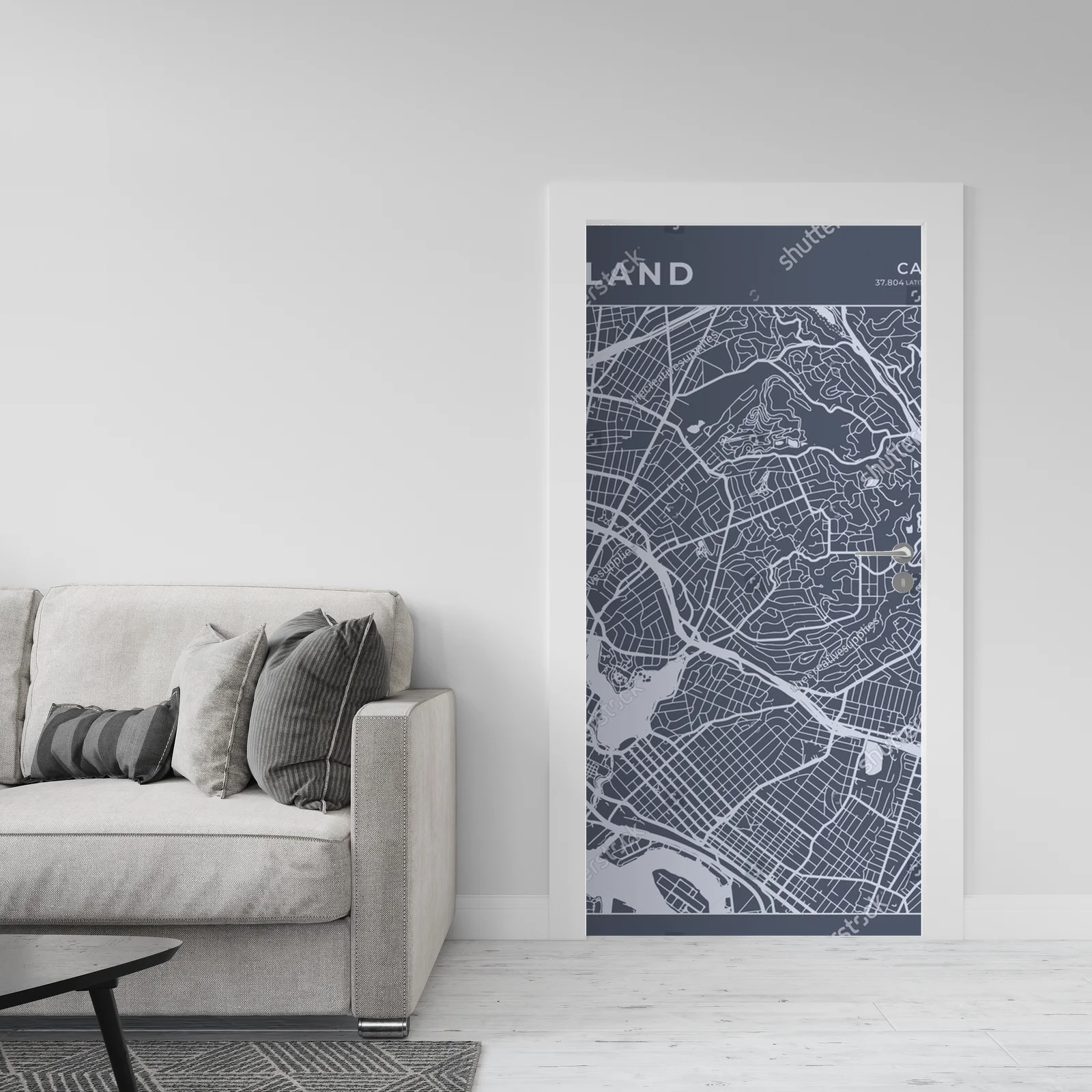Minimalistyczna mapa Oakland w odcieniach szarości