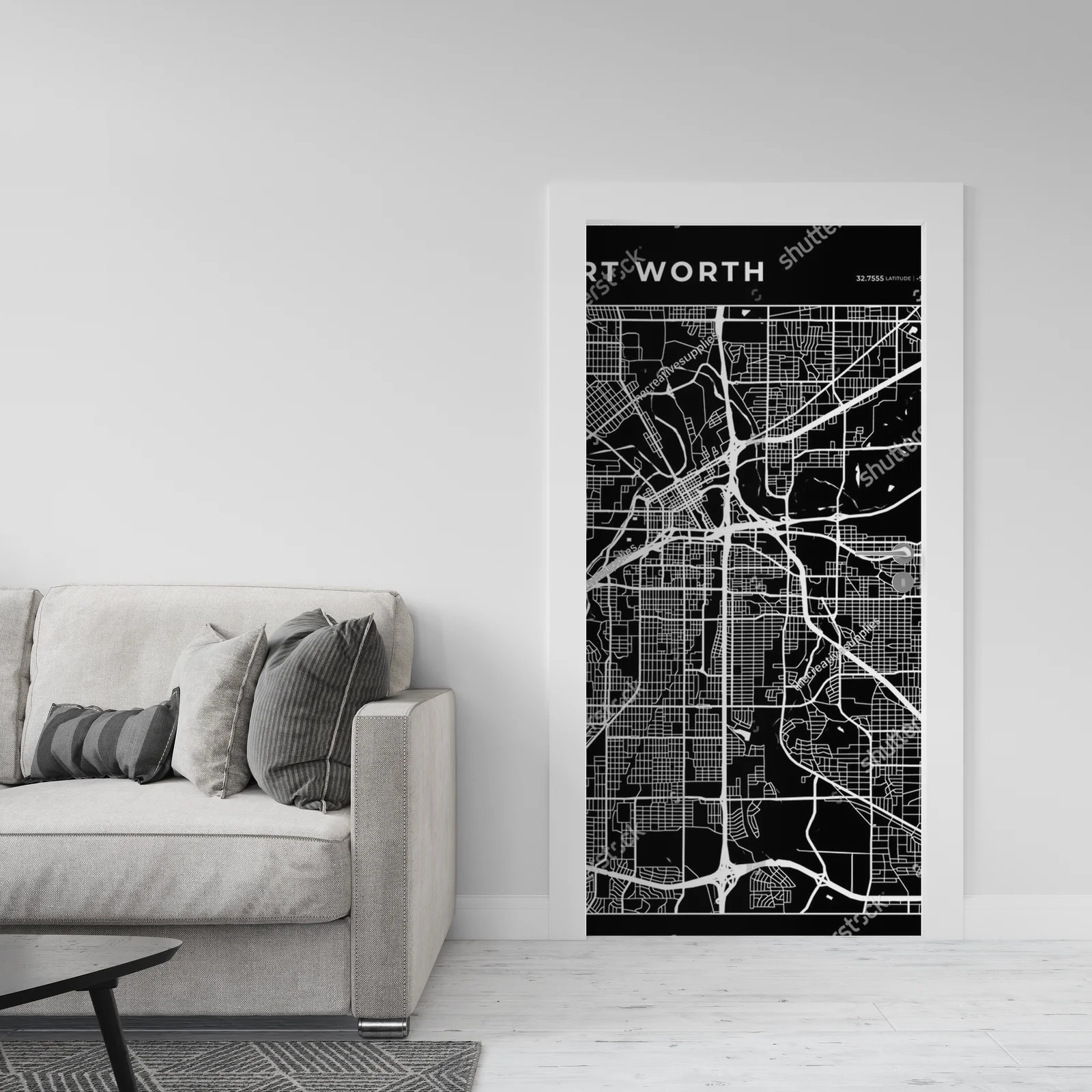 Elegancka mapa Fort Worth w monochromatycznych odcieniach