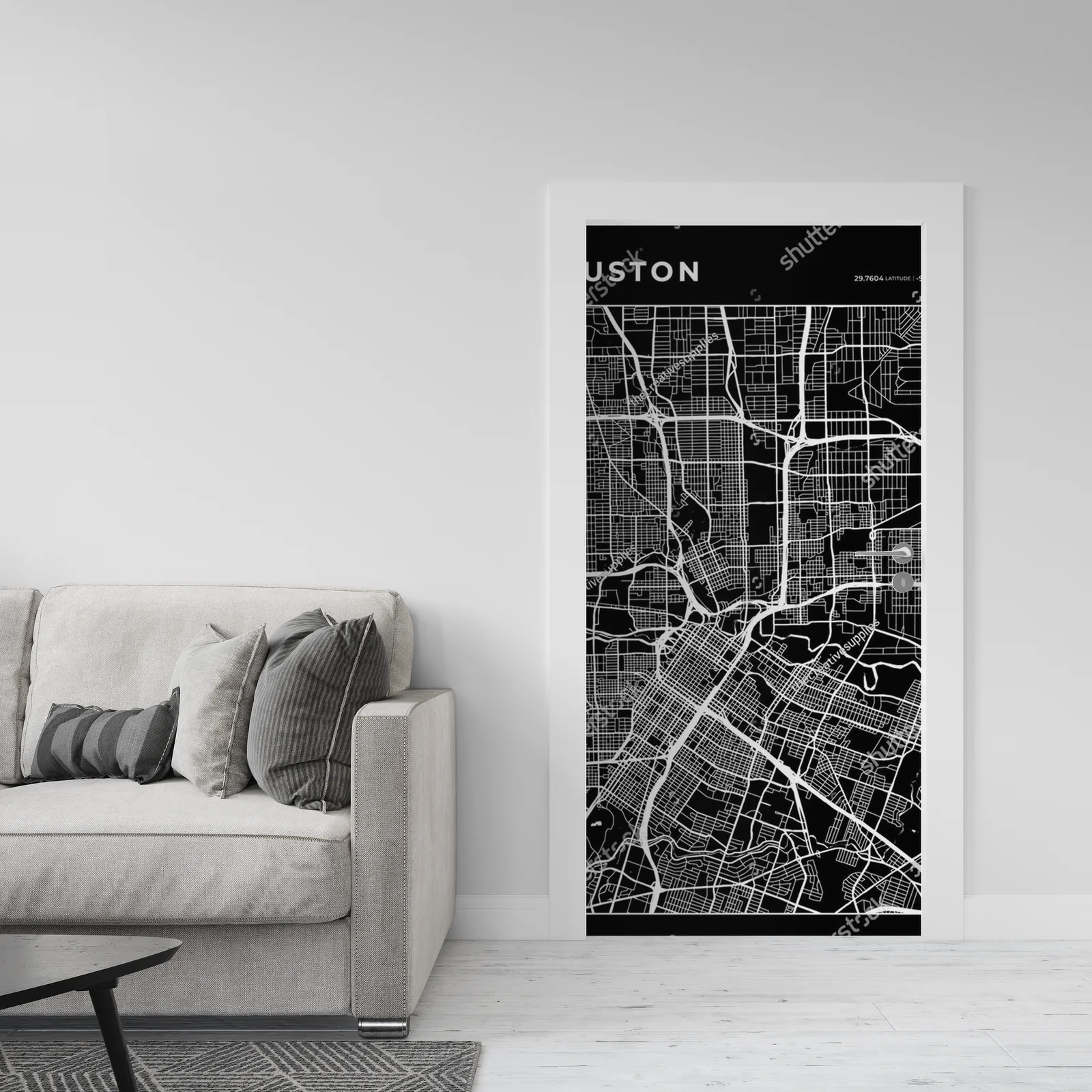 Elegancka mapa Houston w monochromatycznych barwach