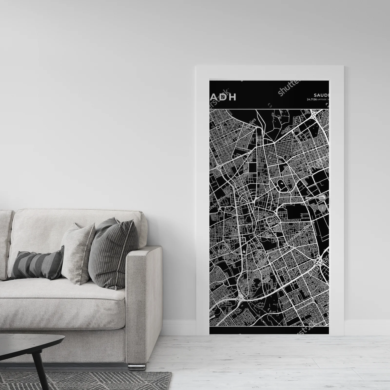 Monochromatyczna mapa Riyadh w minimalistycznym stylu