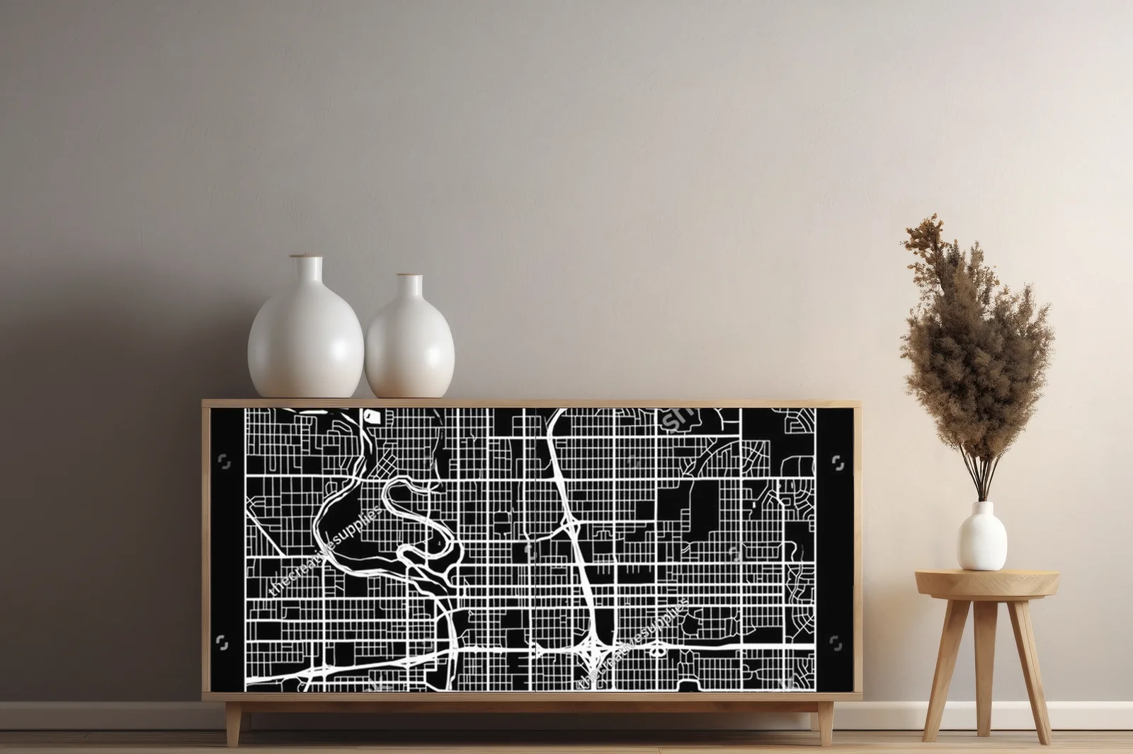 Wizjonerska mapa Wichity w monochromatycznych barwach