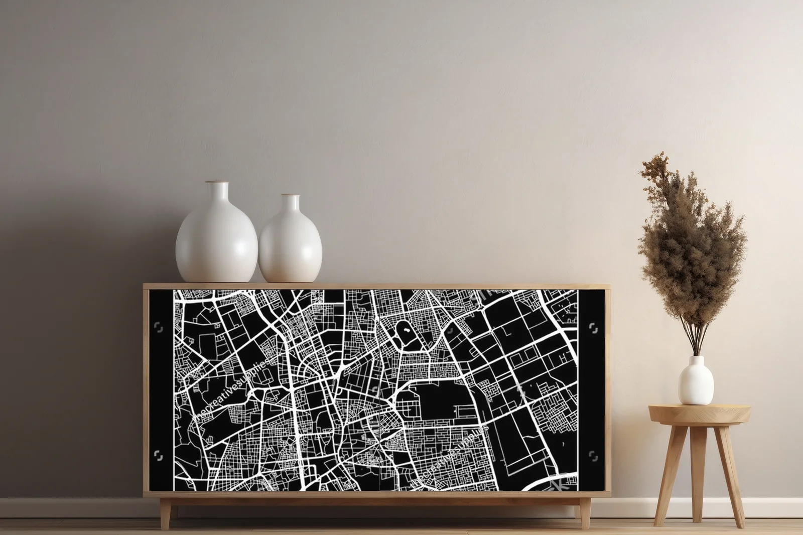 Monochromatyczna mapa Riyadh w minimalistycznym stylu