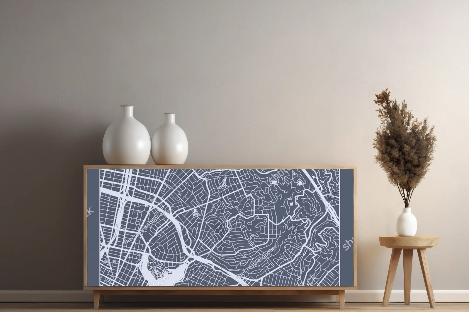 Minimalistyczna mapa Oakland w odcieniach szarości