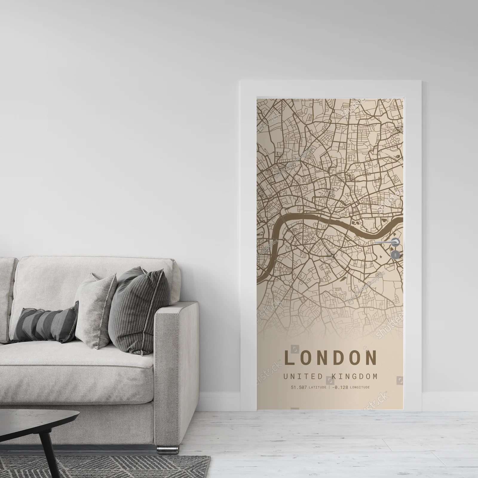 Minimalistyczna mapa Londynu w delikatnych odcieniach