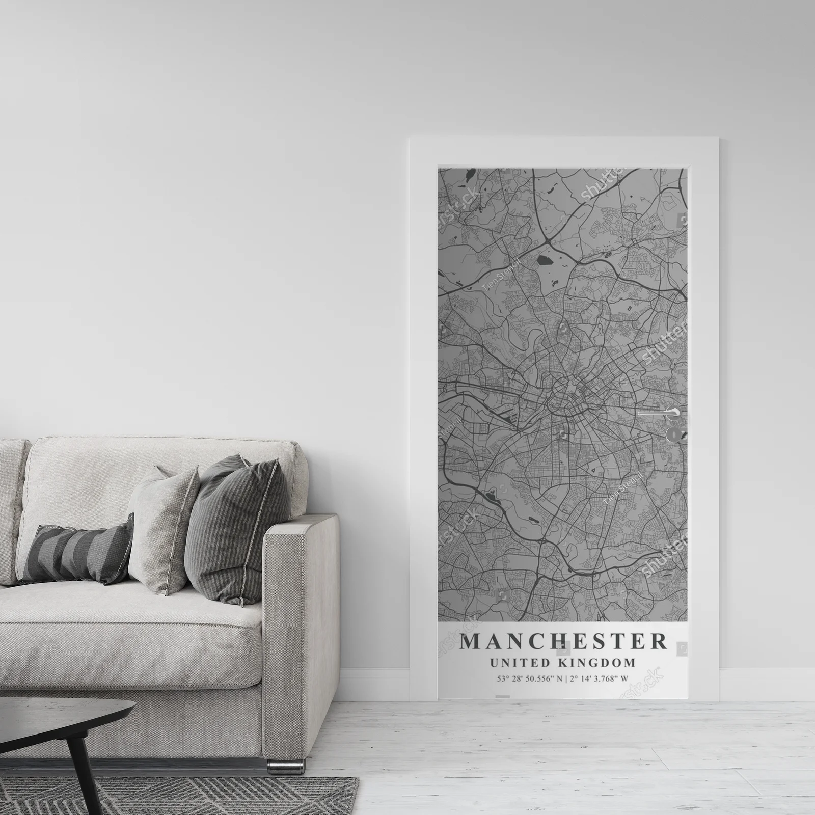 Słoneczna mapa Manchesteru w klasycznej bieli