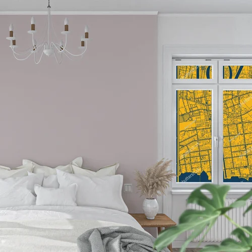 Stylowy plakat z panoramą Łodzi w żółtych tonach