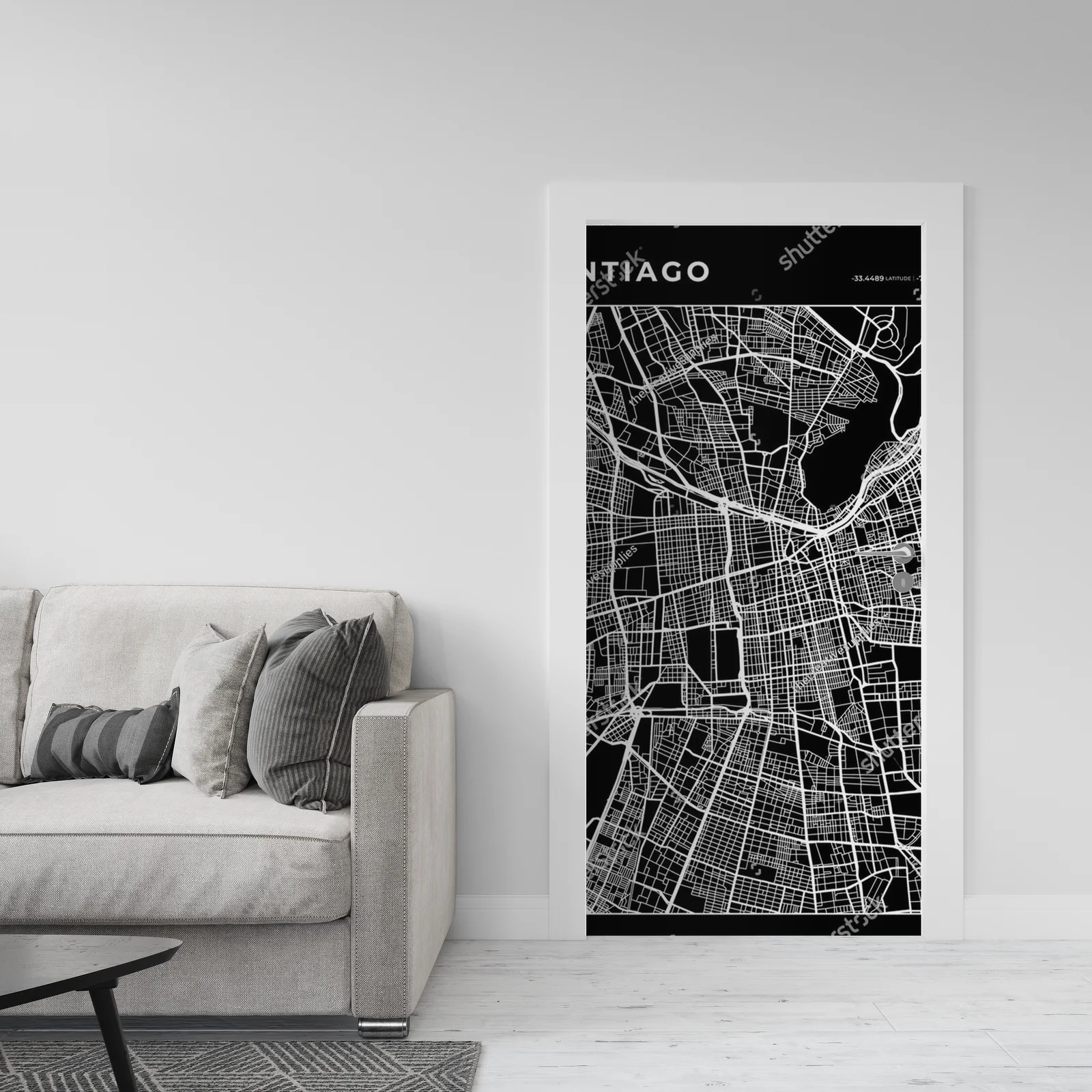 Monochromatyczna mapa Santiago w nowoczesnym stylu