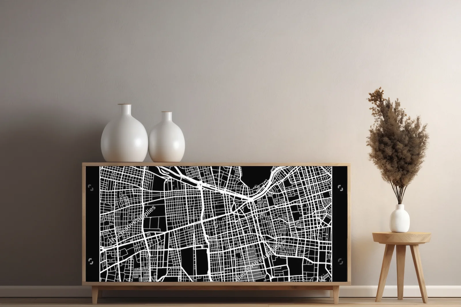 Monochromatyczna mapa Santiago w nowoczesnym stylu