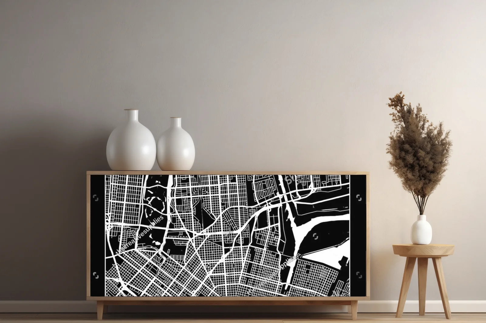 Nowoczesna mapa Nowego Orleanu w monochromatycznym stylu