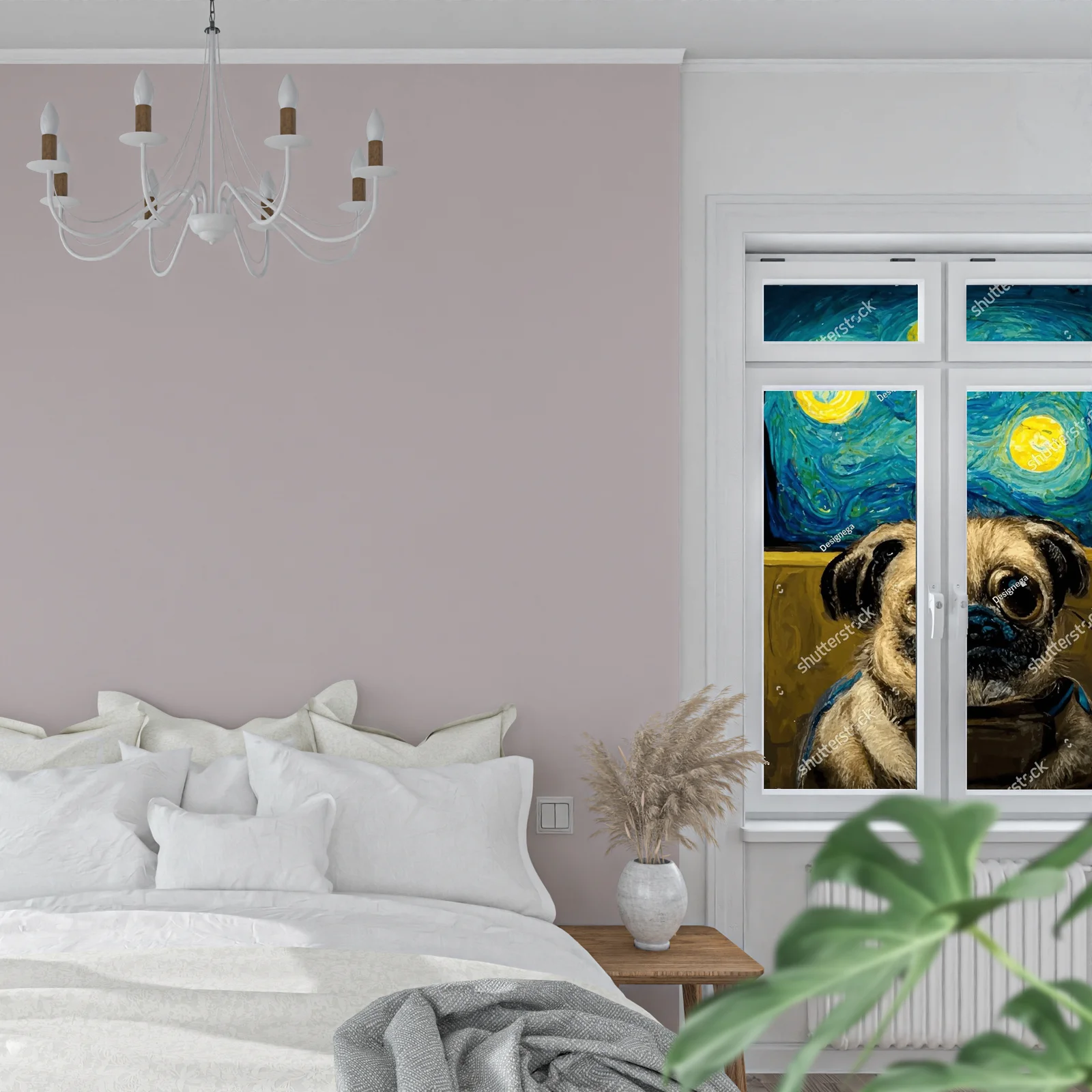 Pies w stylu Van Gogha pod nocnym niebem