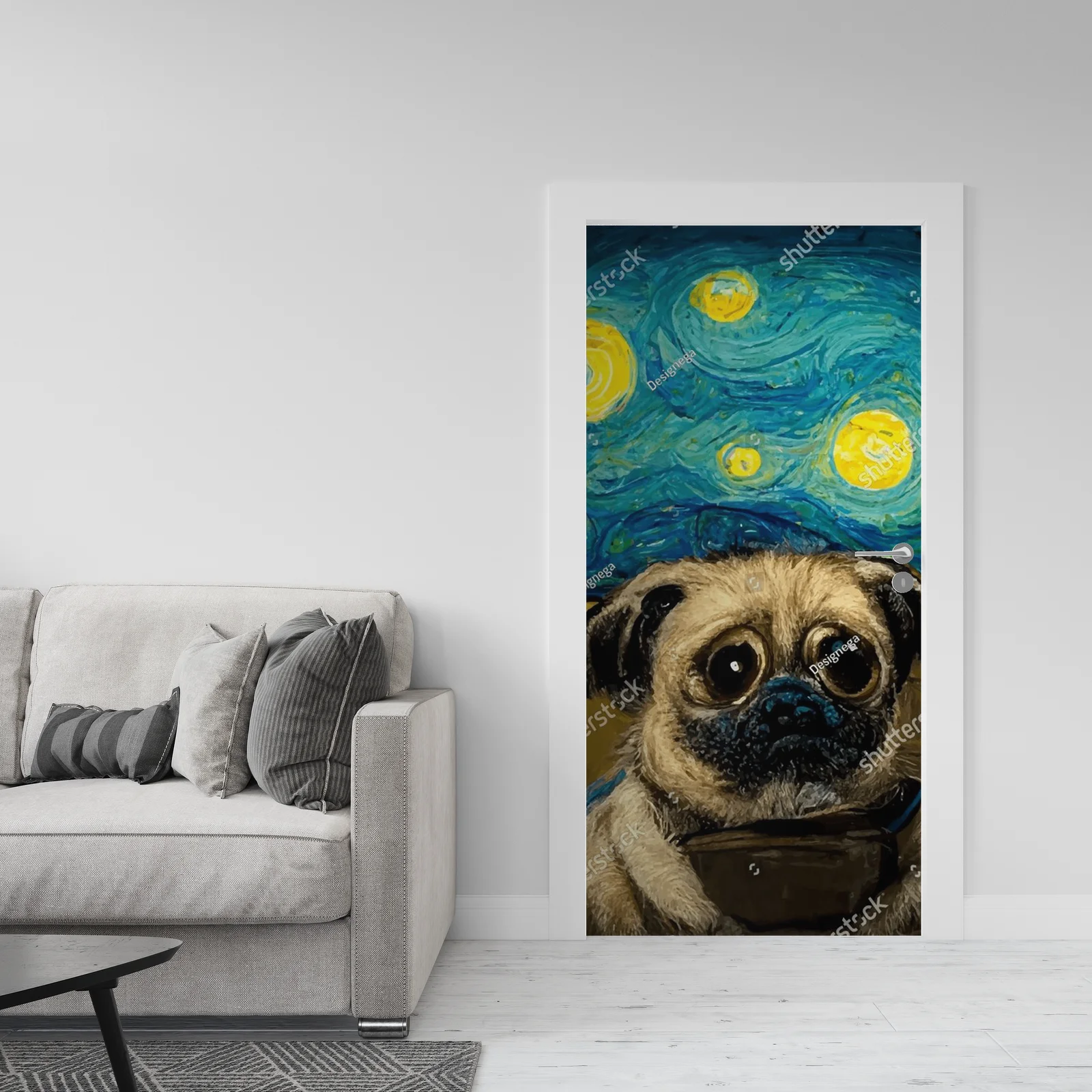 Pies w stylu Van Gogha pod nocnym niebem