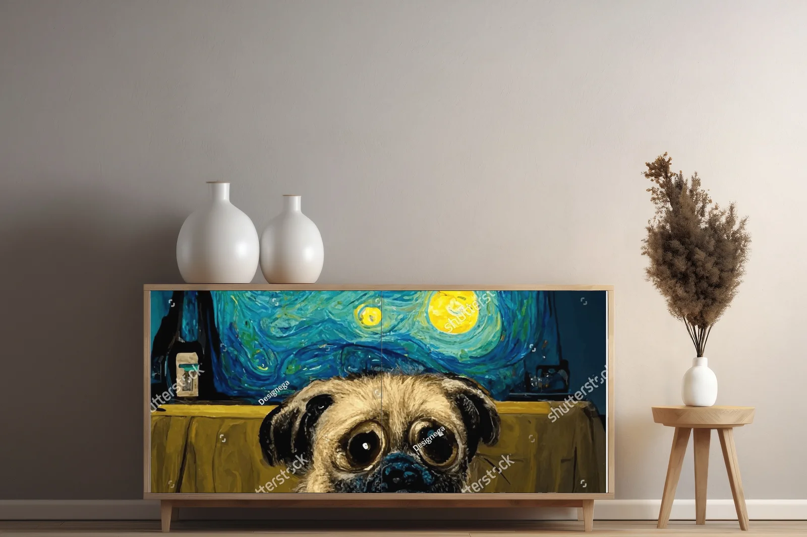 Pies w stylu Van Gogha pod nocnym niebem