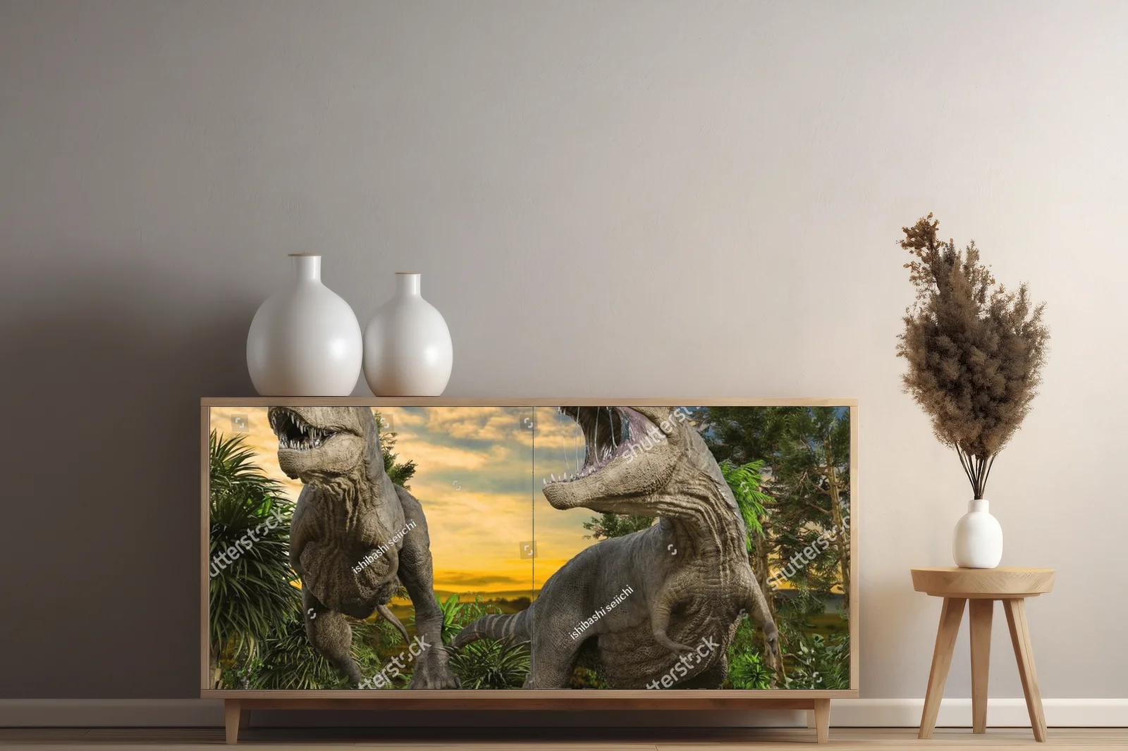 Potężne tyranozaury w majestatycznej scenerii