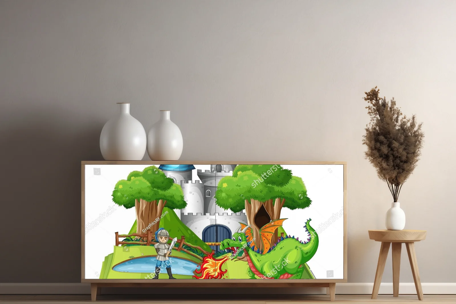 Zamknięte w ilustracji: Walka rycerza z smokiem