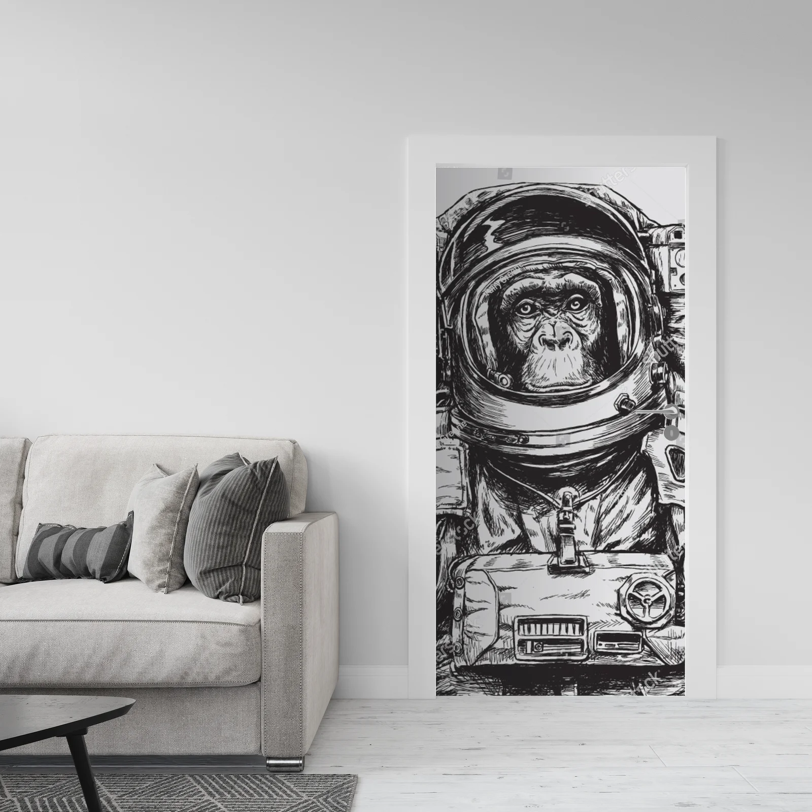 Intrygująca małpa astronauta w kosmicznej aranżacji