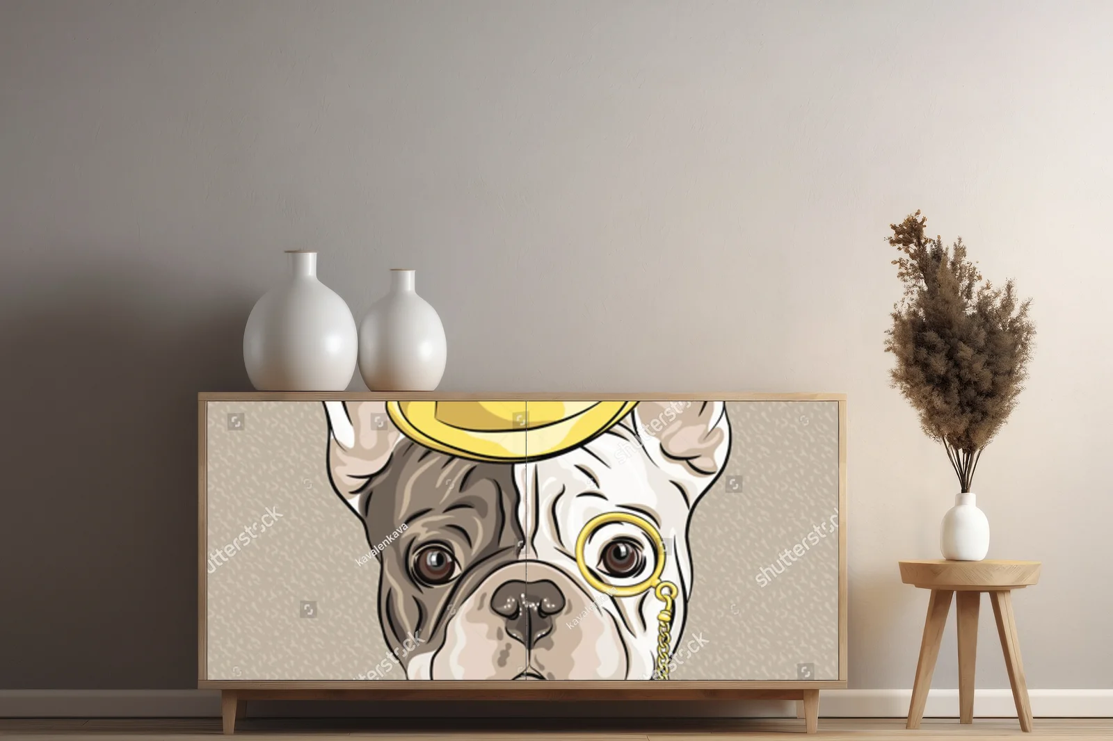 Wytworny francuski buldog w hipsterskim stylu