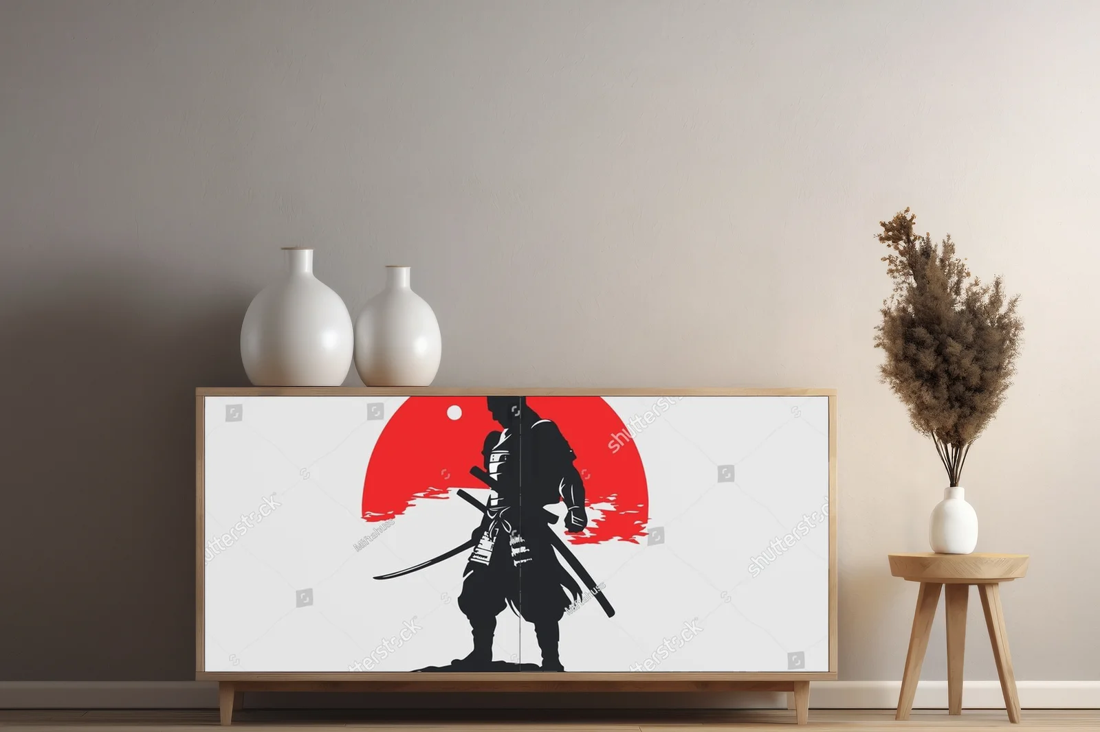 Silhouette samuraja w monochromatycznej aranżacji