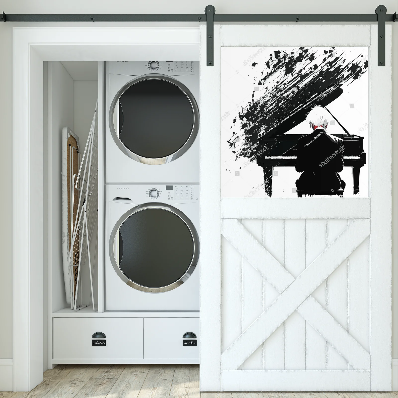 Zmysłowa sylwetka pianisty w monochromatycznej aranżacji