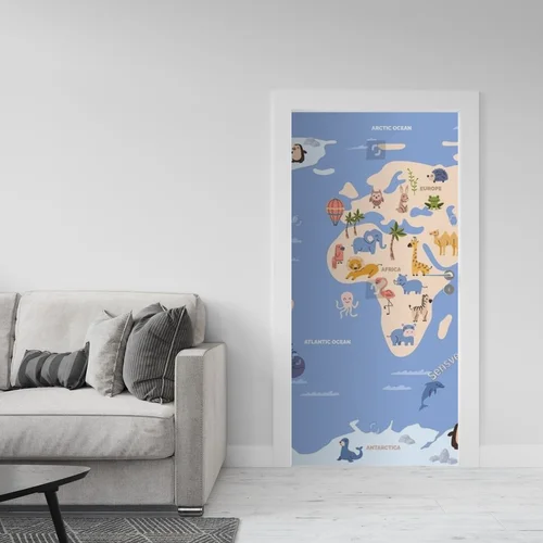 Kolorowa mapa świata z dzikimi zwierzętami