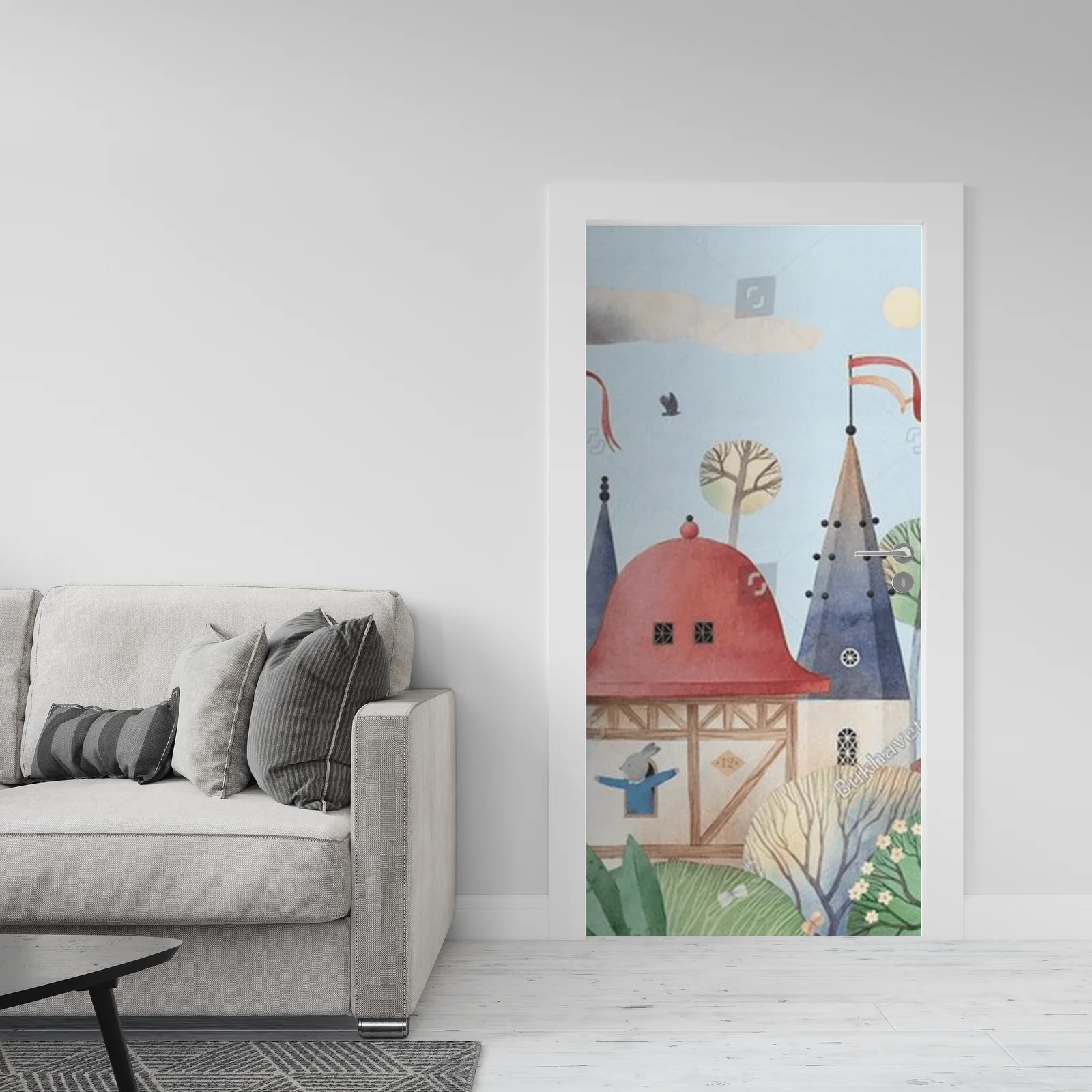 Fabeldomek wśród kwiatowych krzewów