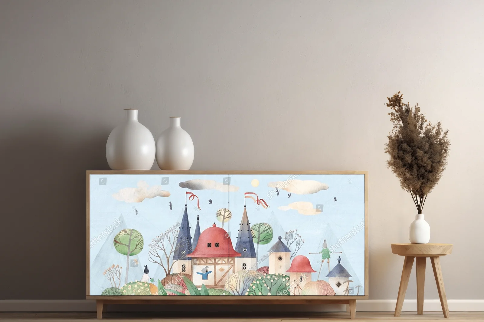 Fabeldomek wśród kwiatowych krzewów