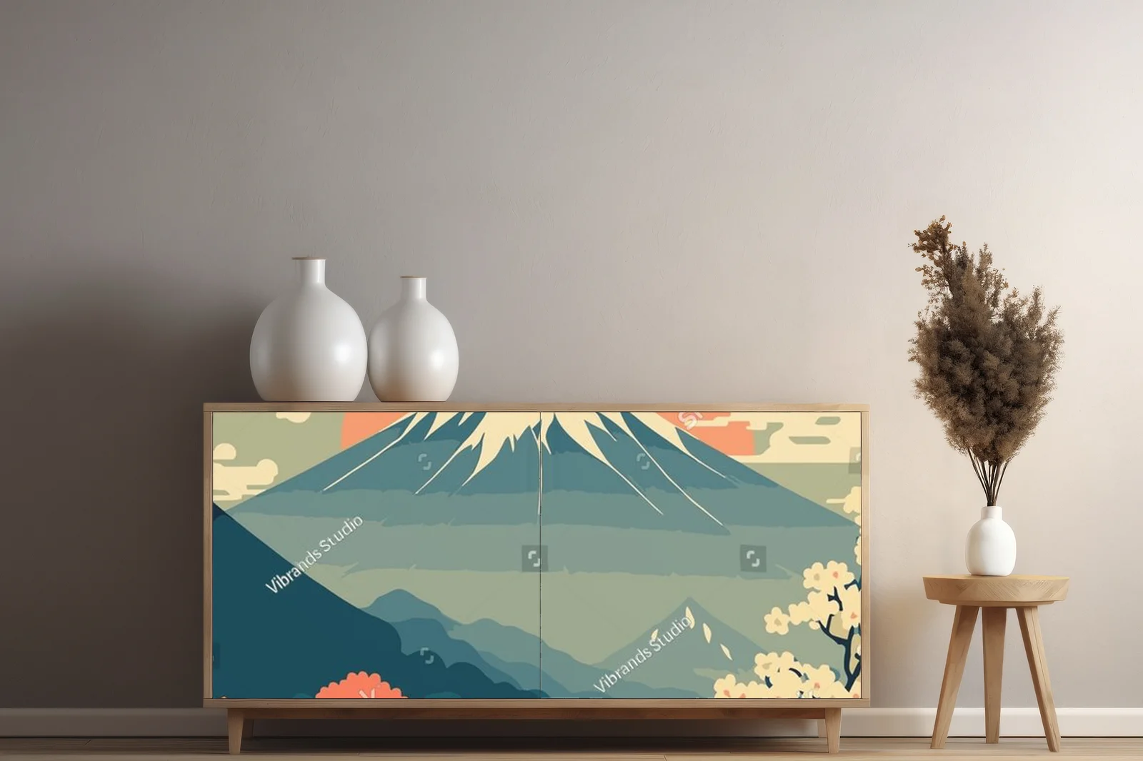 Urokliwe pejzaże gór Japonii w pastelowych odcieniach