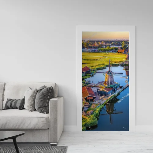 Idylliczny pejzaż wiatraków Zaanse Schans