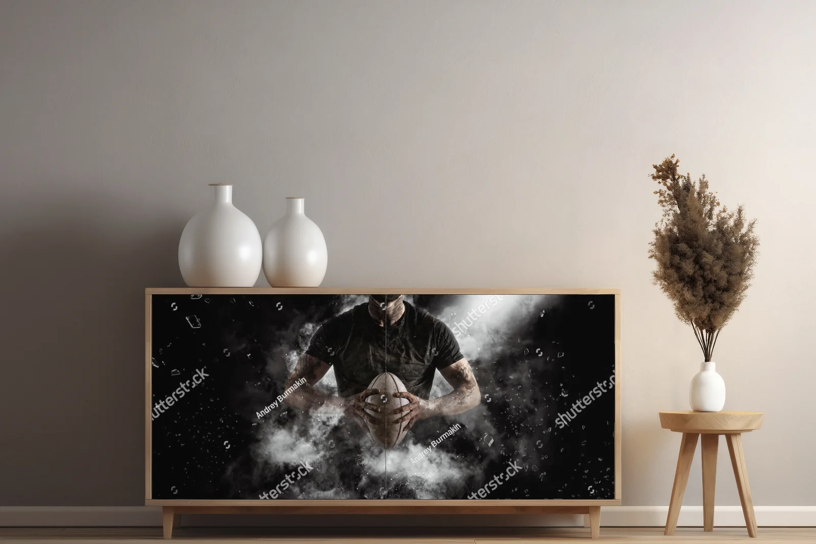 Rugby w akcji na tle mrocznego stadionu