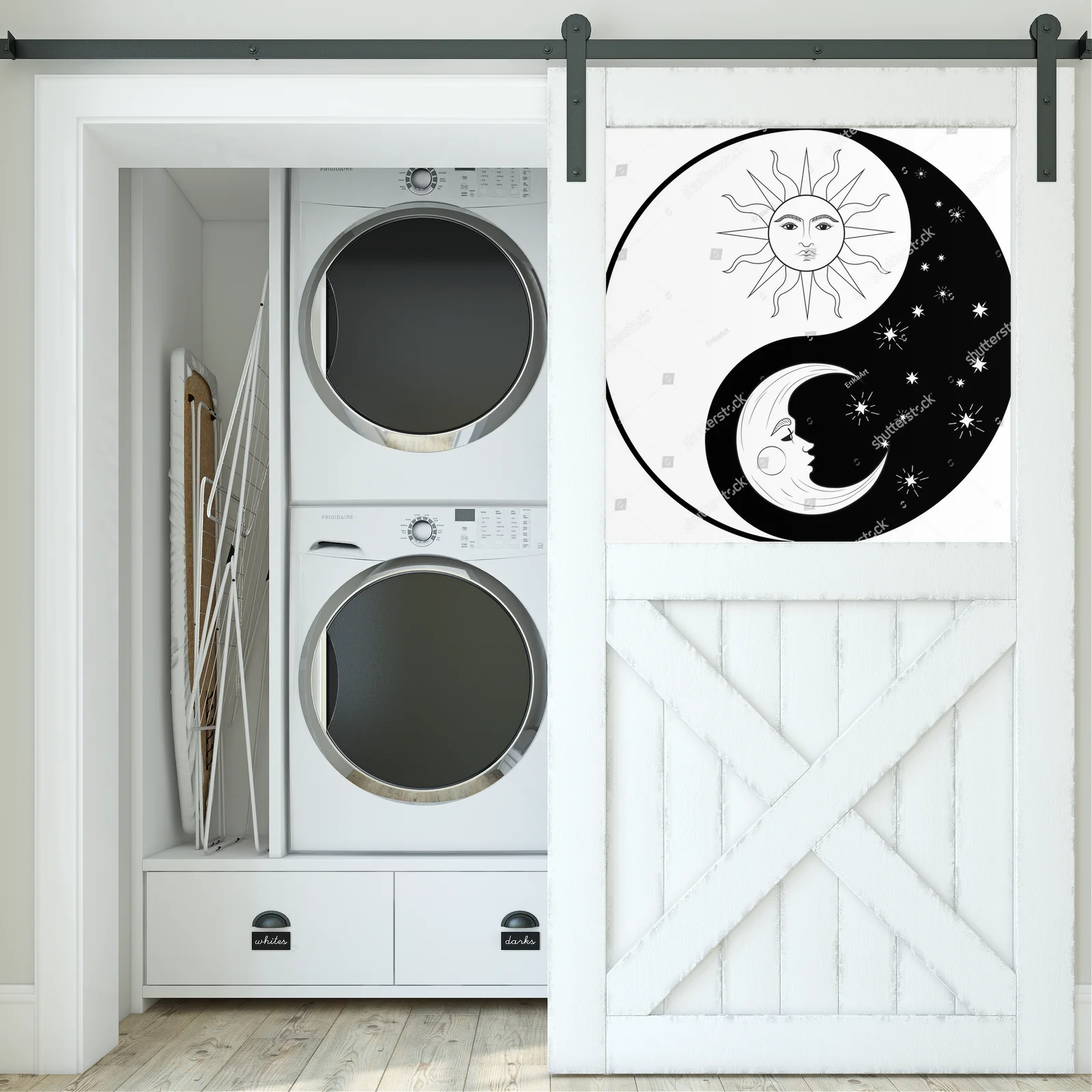 Retro motyw yin-yang w świetle słońca i księżyca
