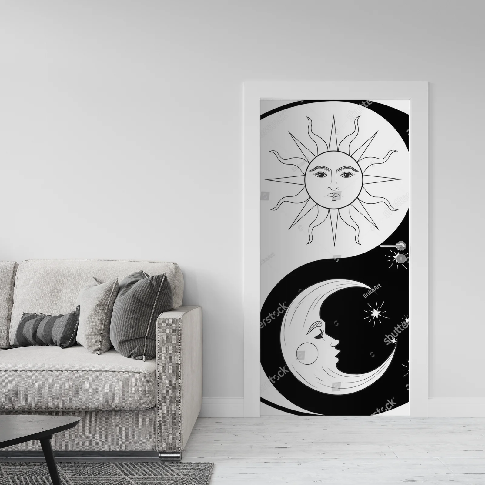 Retro motyw yin-yang w świetle słońca i księżyca