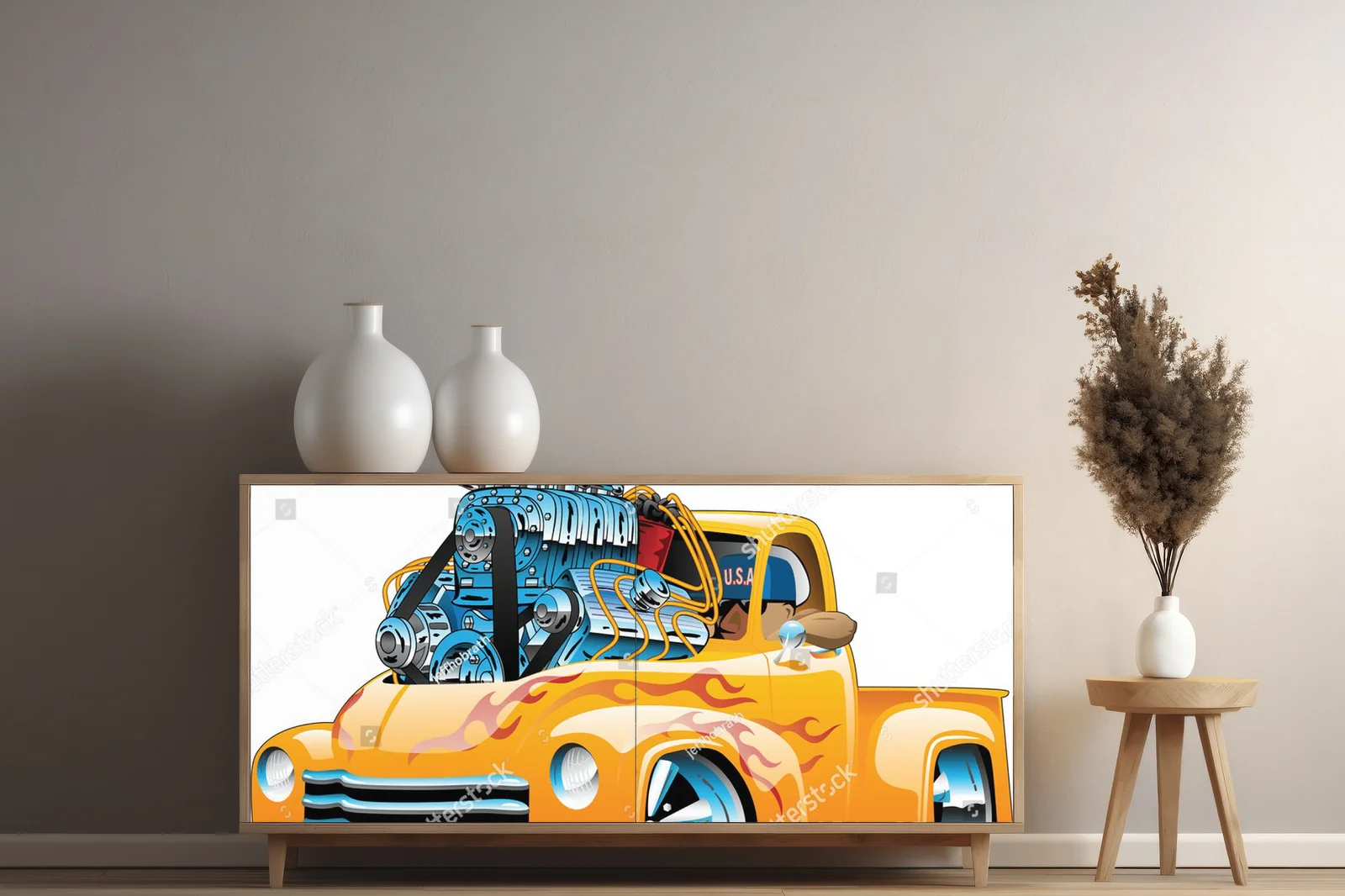 Klasyczny hot rod w ognistych barwach