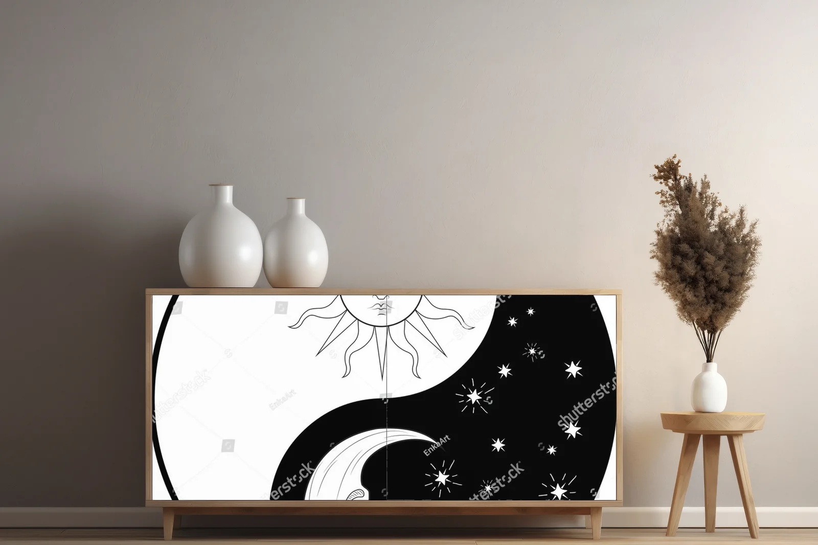 Retro motyw yin-yang w świetle słońca i księżyca