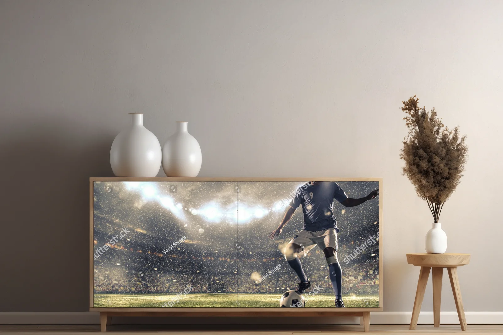 Dynamiczne ujęcie piłkarza na stadionie