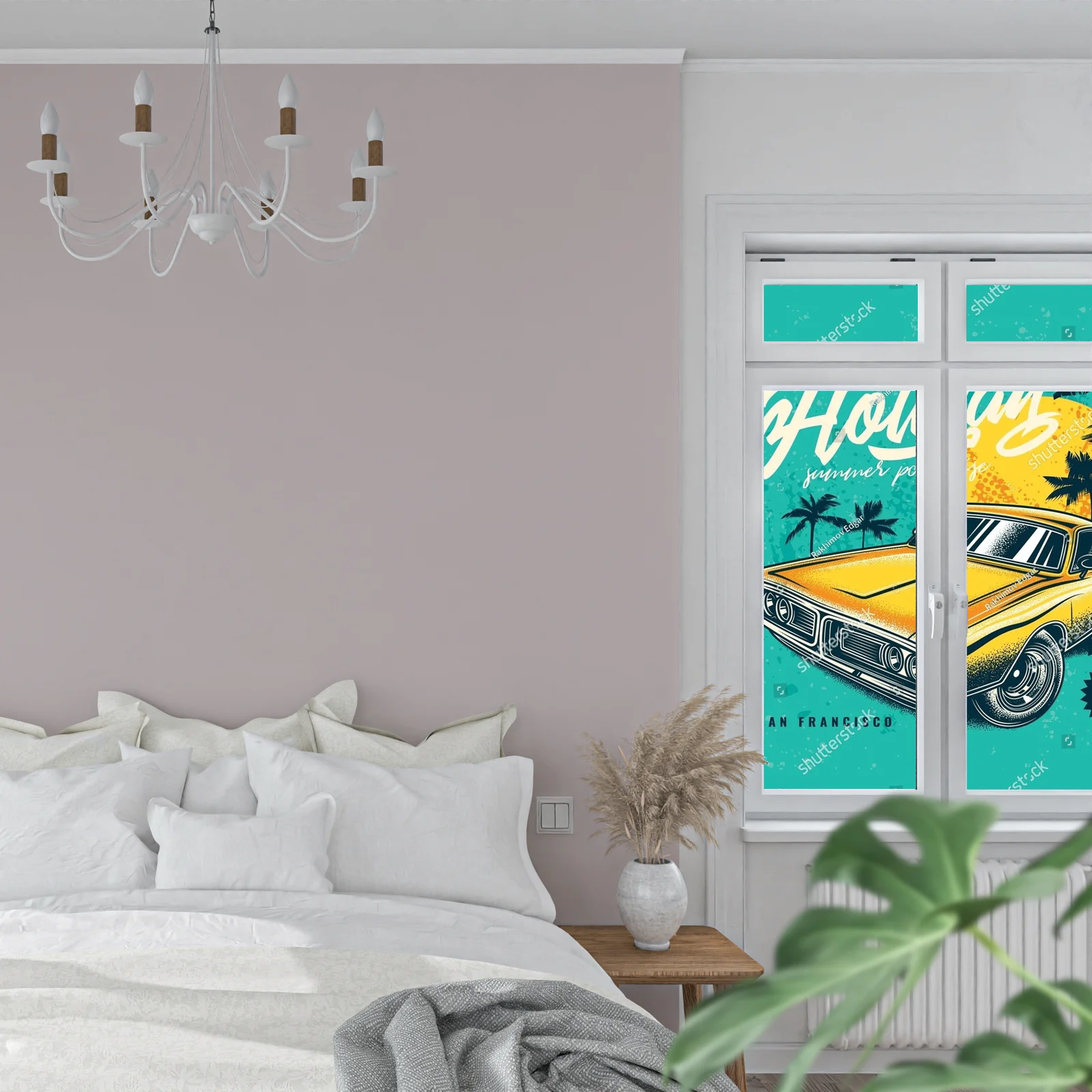 Vintage motyw automobilowy w palmowej scenerii