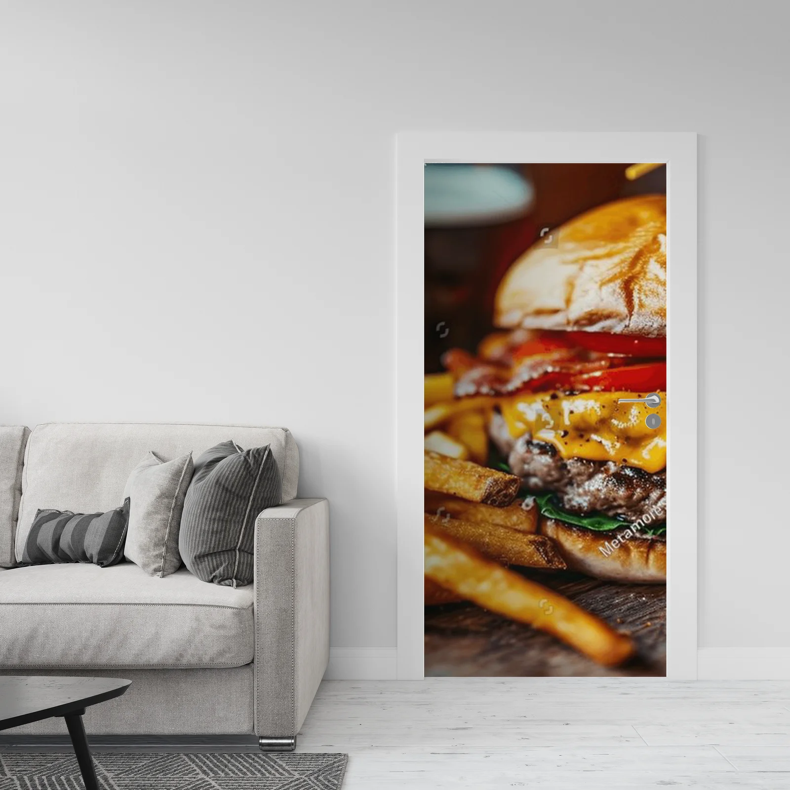 Soczysty burger w otoczeniu smaków i kolorów