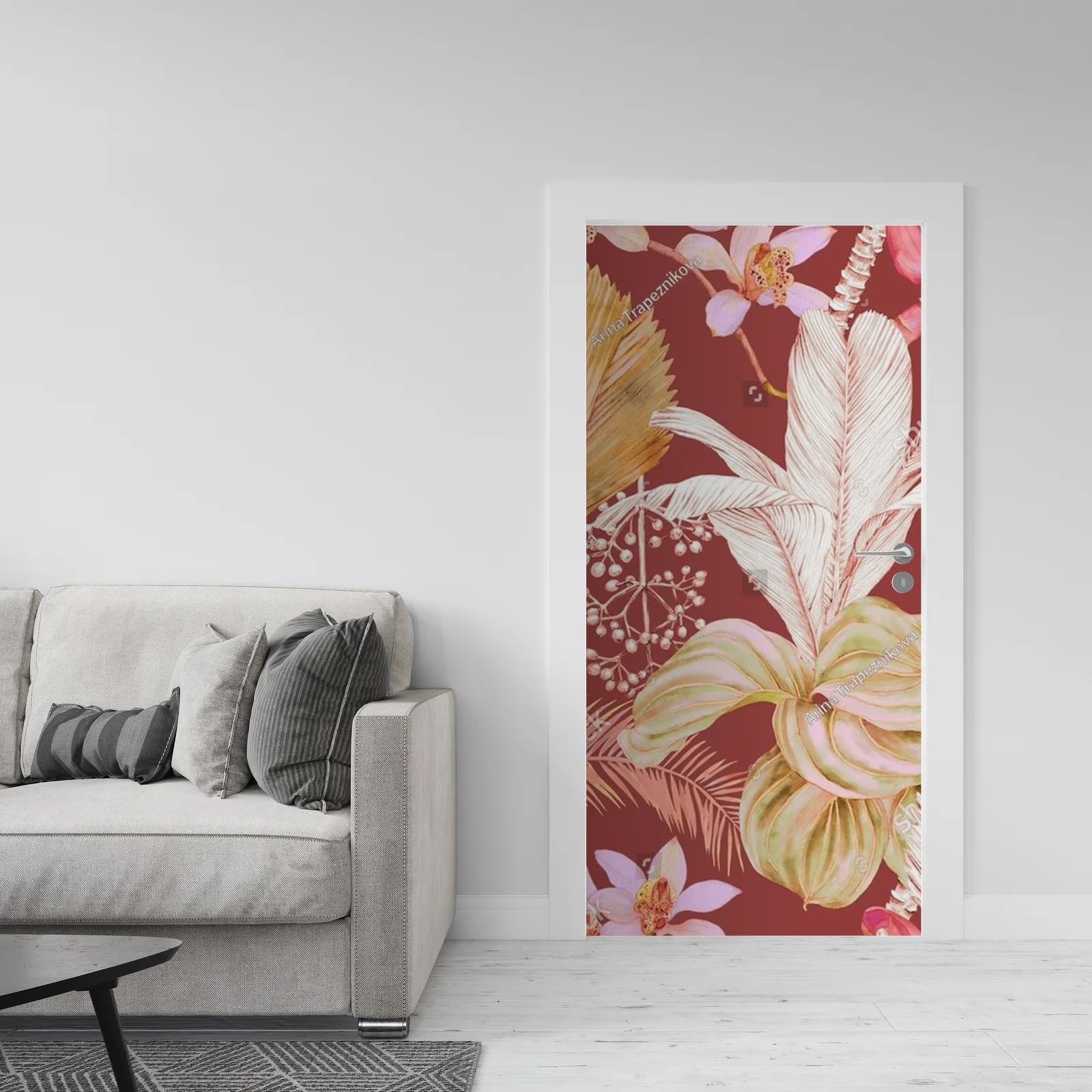 Egzotyczny motyw z palmami i orchideami