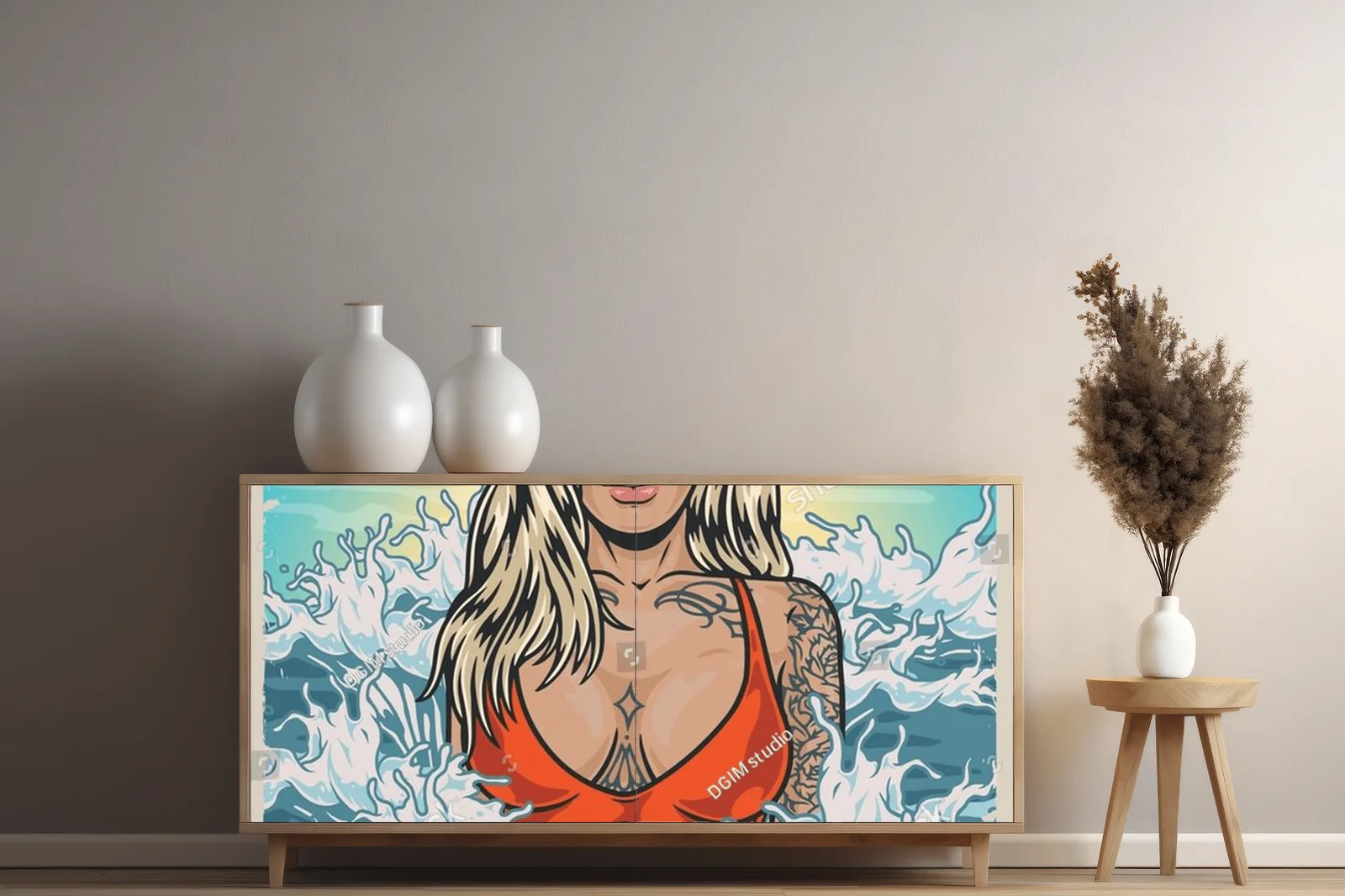 Kolorowy portret letniej dziewczyny nad oceanem