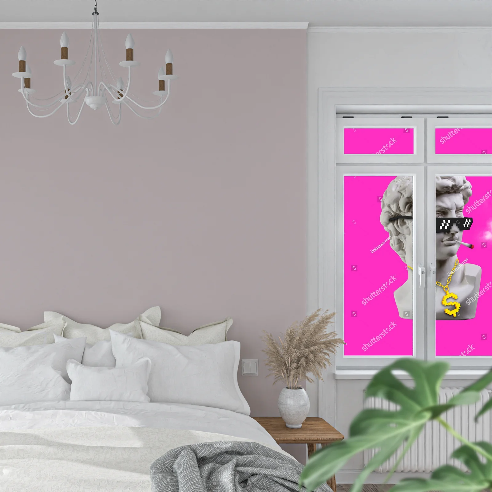 Funky stylizacja Davida w pikselowych okularach