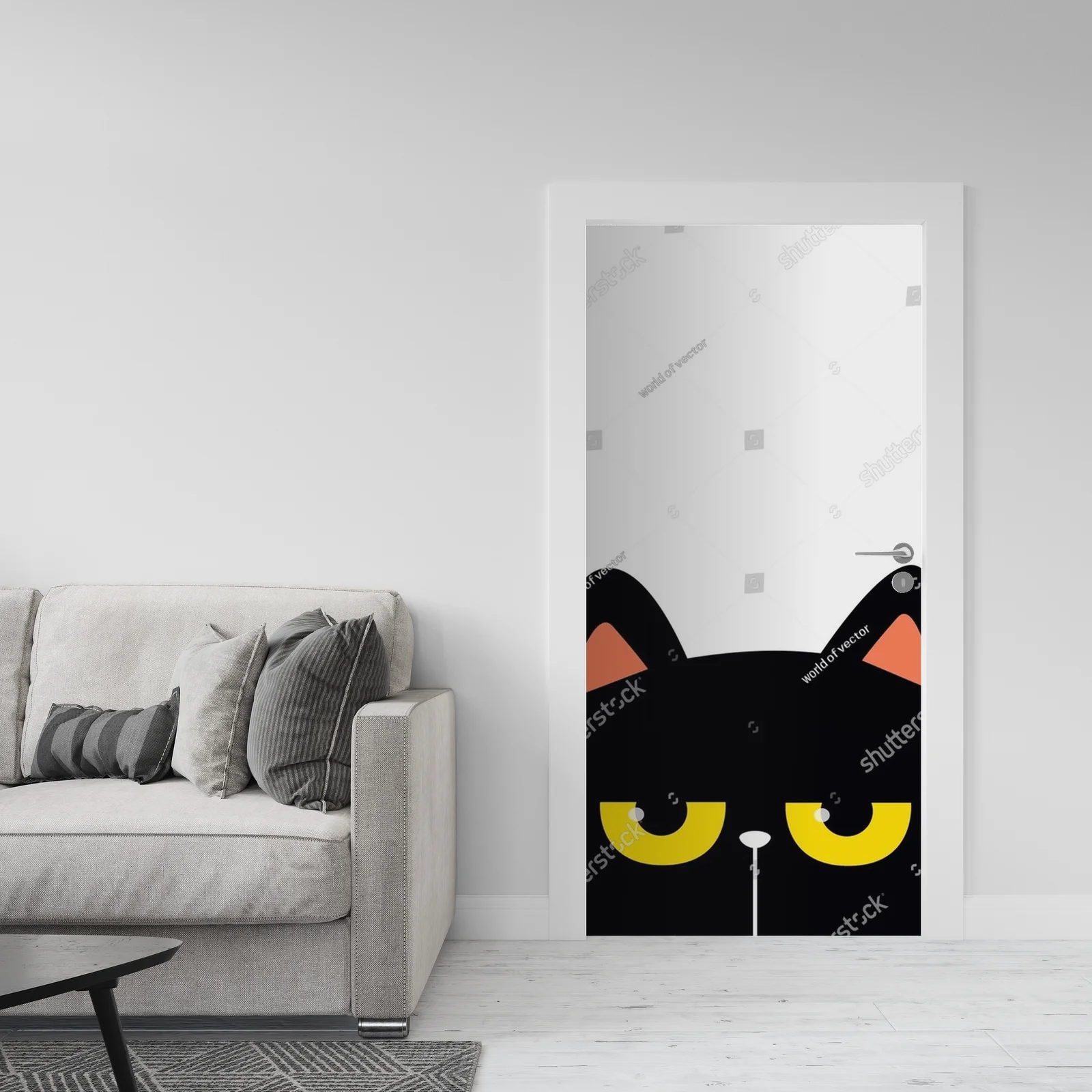 Zabawny kotek z wielkimi oczami w minimalistycznym stylu