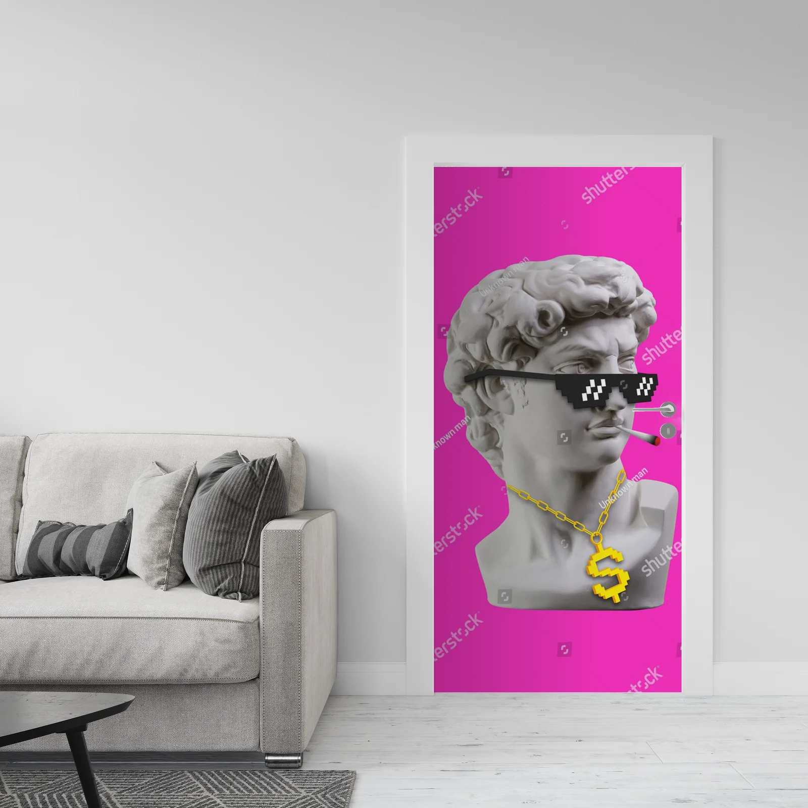 Funky stylizacja Davida w pikselowych okularach